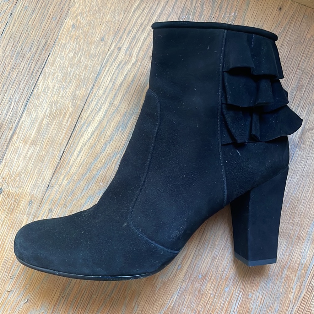 Chie Mihara Bkack Suede Bootie with Ruffle. 38 / 8  Like new!
